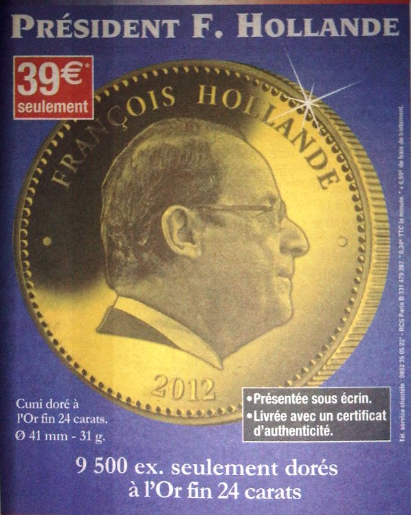 Médaille François Hollande - Cuni doré à l'or fin