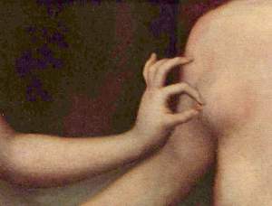 pincement de sein - détail du tableau Gabrielle d'Estrées et une de ses sœurs