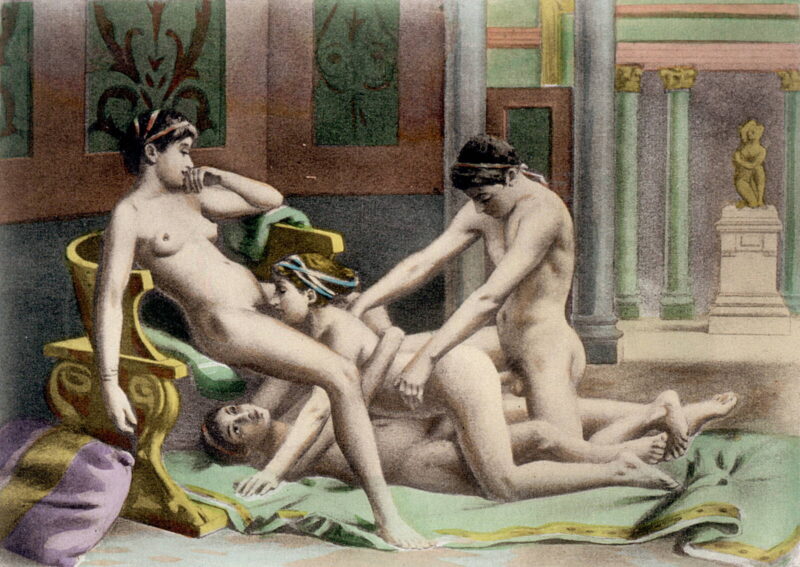 STC79199 Ancient Times, illustration of an orgy, plate 19 of \'De Figuris Veneris\' (\'Venerable Figures\') written by F.K. Forberg, 1900 (hand-coloured litho) by Avril, Edouard-Henri (Paul) (1849-1928); Private Collection; (add.info.: by Edouard-Henri Avril); The Stapleton Collection.